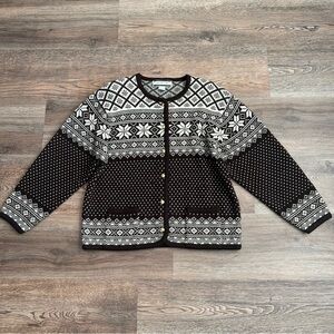 Crystal Kobe Nordic Fair Isle ButtonUp Sweater Cardigan Large Brown White